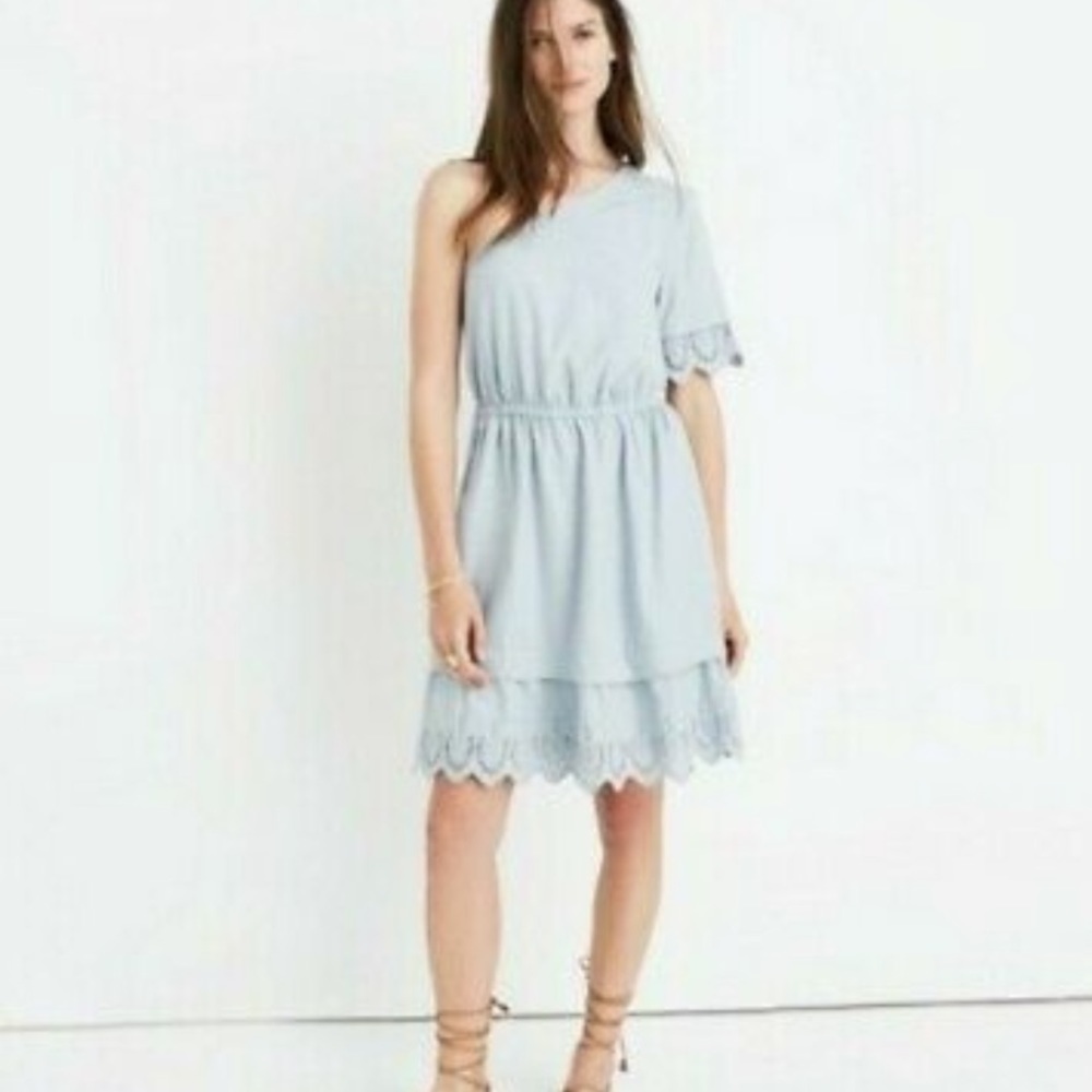 Madewell Women’s Summertime One Shoulder Silk Noil Blue Knee Length dress Size 8